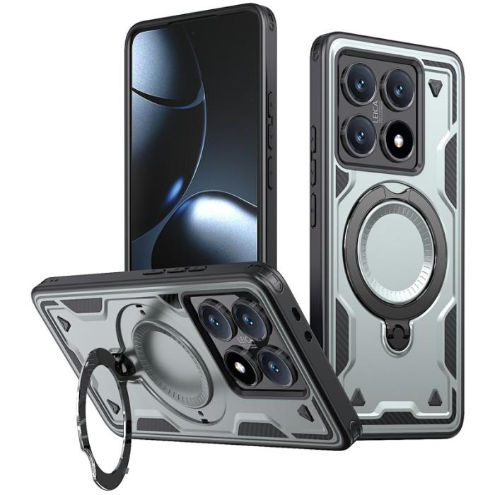 N/A - Xiaomi 14T Pro Skal Militärskydd Plast Kickstand - Grå