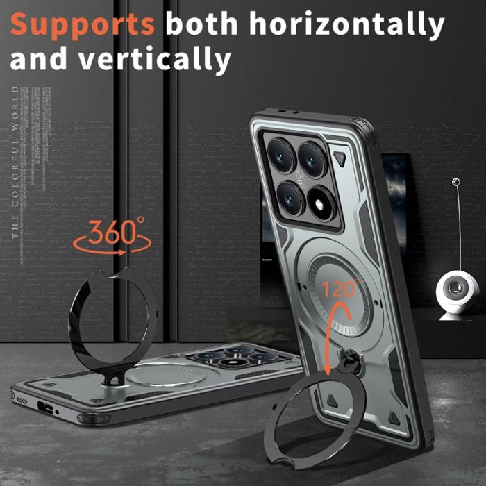 N/A - Xiaomi 14T Pro Skal Militärskydd Plast Kickstand - Grå