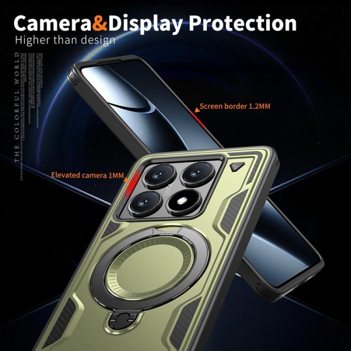 N/A - Xiaomi 14T Pro Skal Militärt Skydd Plast Kickstand - Olive Green