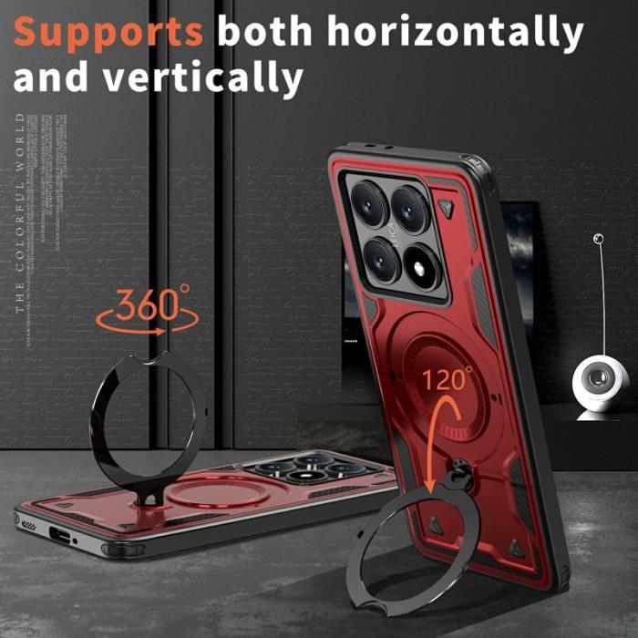 N/A - Xiaomi 14T Pro Skal Plast Militärt Skydd Med Ställ - Röd