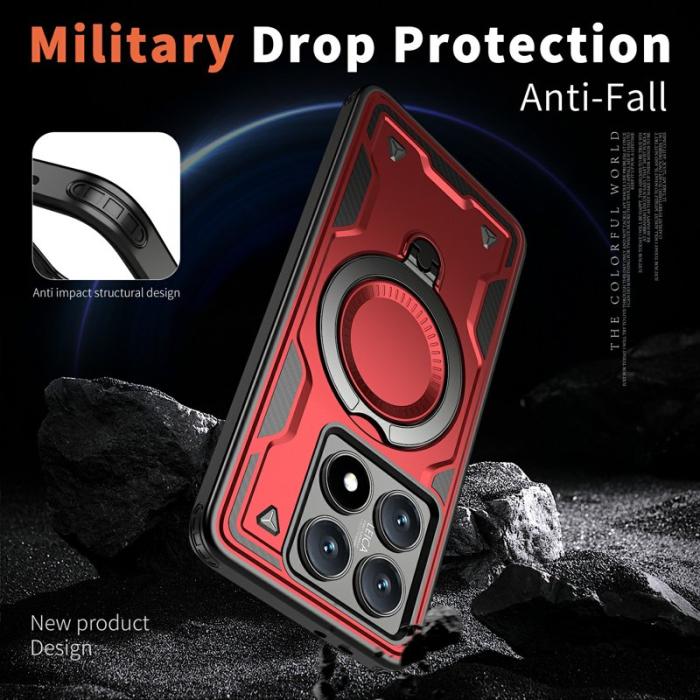 N/A - Xiaomi 14T Pro Skal Plast Militärt Skydd Med Ställ - Röd