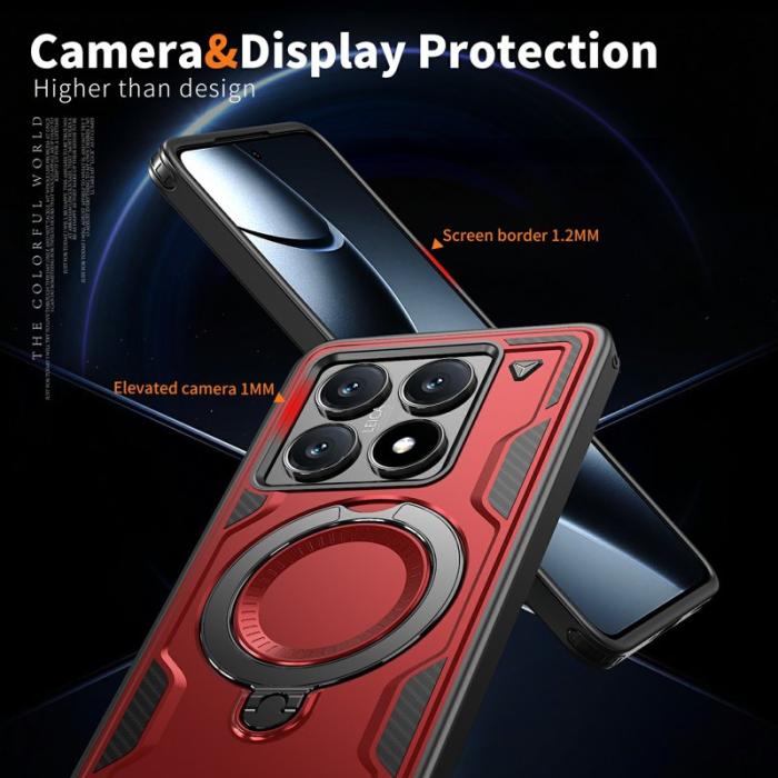 N/A - Xiaomi 14T Pro Skal Plast Militärt Skydd Med Ställ - Röd