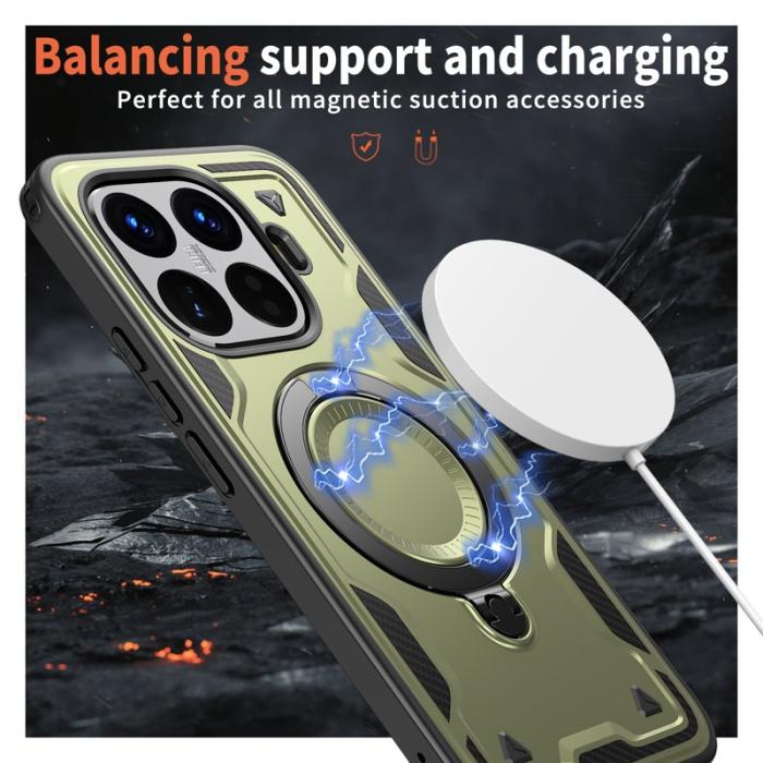 N/A - Xiaomi 15T Pro Skal Militärt Skydd Plast Kickstand - Olive Green