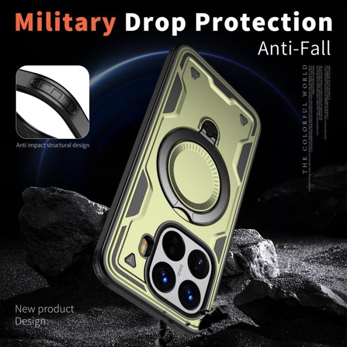 N/A - Xiaomi 15T Pro Skal Militärt Skydd Plast Kickstand - Olive Green