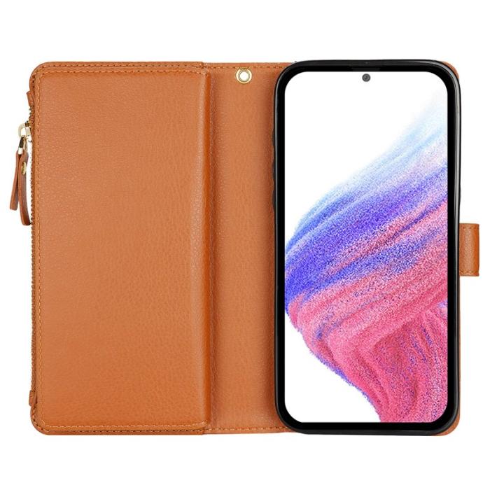 OEM - XL-001 Samsung Galaxy A55 5G Skal Med Dragkedja PU Läder - Brun