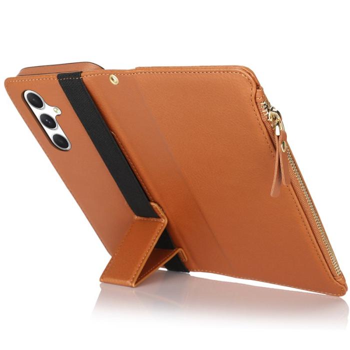 OEM - XL-001 Samsung Galaxy A55 5G Skal Med Dragkedja PU Läder - Brun