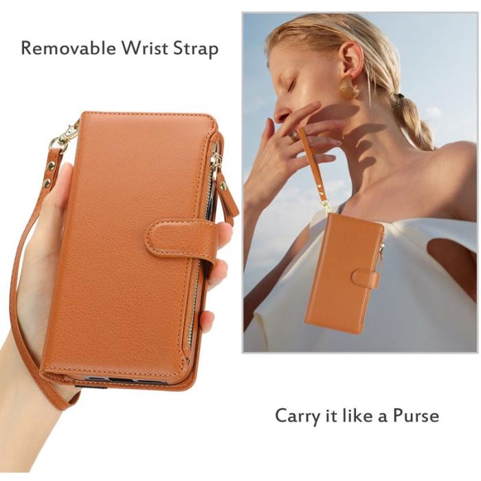 OEM - XL-001 Samsung Galaxy A55 5G Skal Med Dragkedja PU Läder - Brun