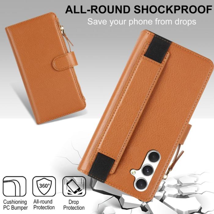 OEM - XL-001 Samsung Galaxy A55 5G Skal Med Dragkedja PU Läder - Brun