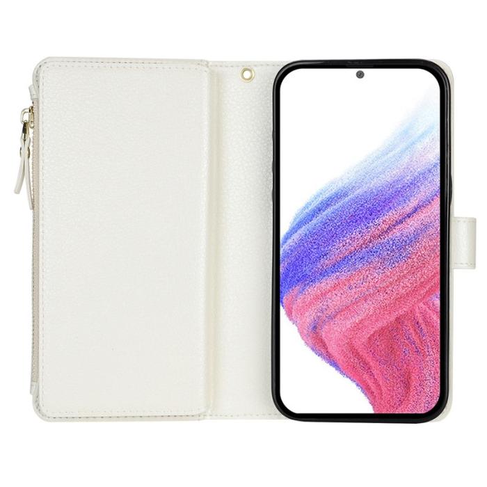 OEM - XL-001 Samsung Galaxy A55 5G Skal Med Dragkedja PU Läder - Vit