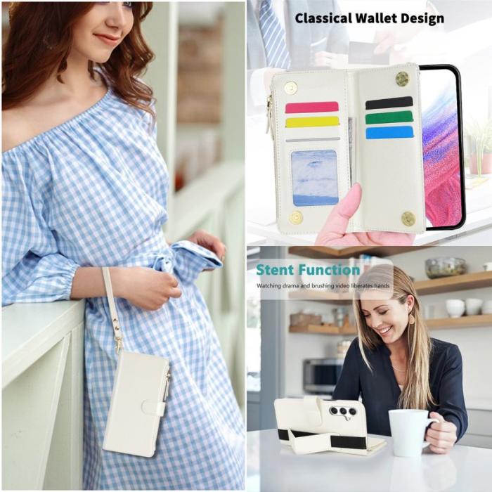 OEM - XL-001 Samsung Galaxy A55 5G Skal Med Dragkedja PU Läder - Vit