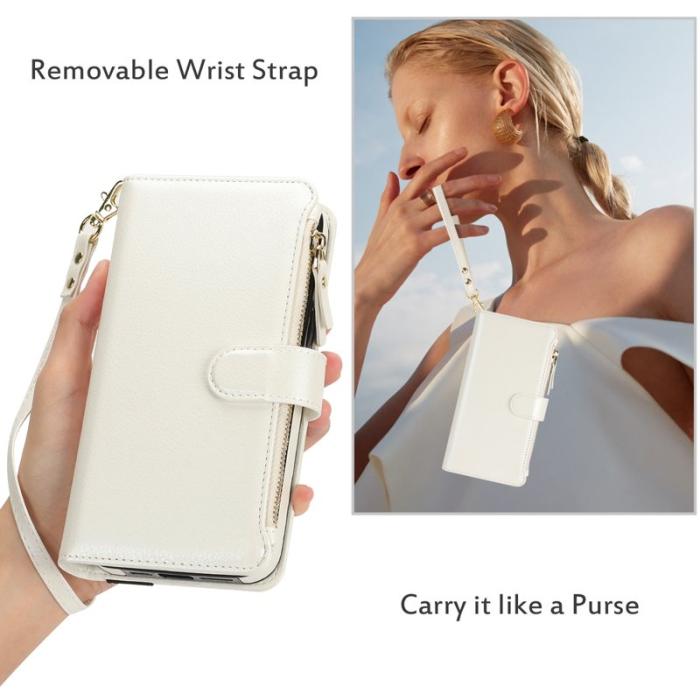 OEM - XL-001 Samsung Galaxy A55 5G Skal Med Dragkedja PU Läder - Vit