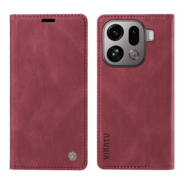 YIKATU - YIKATU Oppo Find X9 Pro 5G Plånboksfodral Konstläder - Vinröd