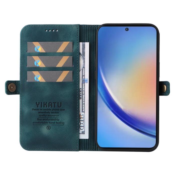 YIKATU - YIKATU Samsung Galaxy A35 5G Fodral PU Läder Flip Ställ - Grön