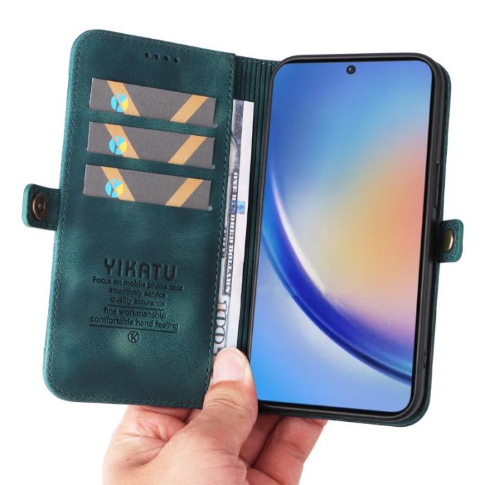 YIKATU - YIKATU Samsung Galaxy A35 5G Fodral PU Läder Flip Ställ - Grön