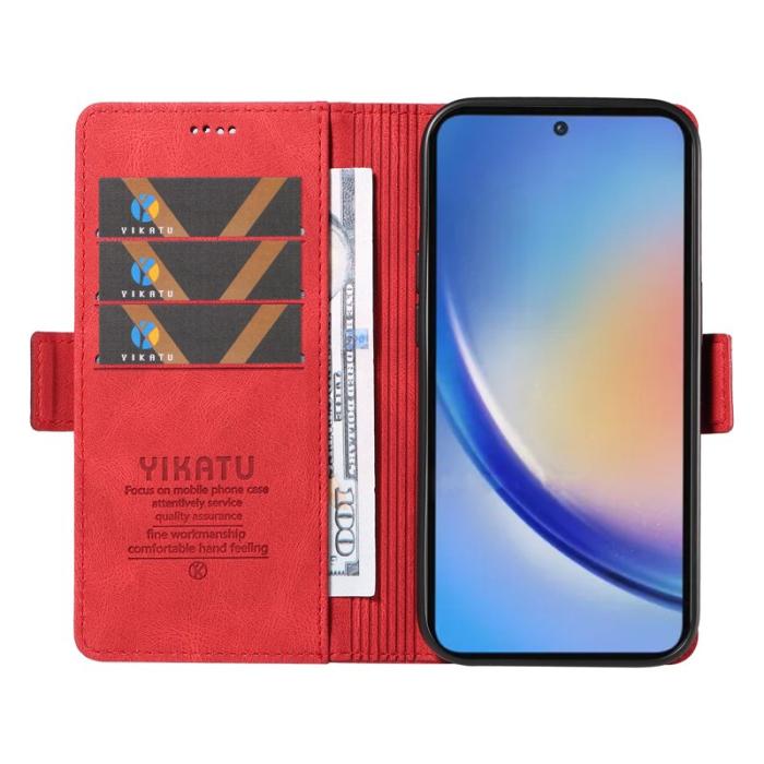 YIKATU - YIKATU Samsung Galaxy A35 5G Skal Konstläder Ställ - Röd