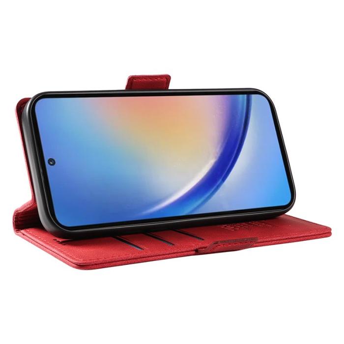 YIKATU - YIKATU Samsung Galaxy A35 5G Skal Konstläder Ställ - Röd