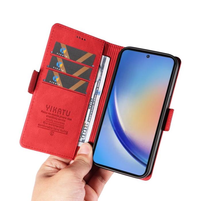 YIKATU - YIKATU Samsung Galaxy A35 5G Skal Konstläder Ställ - Röd