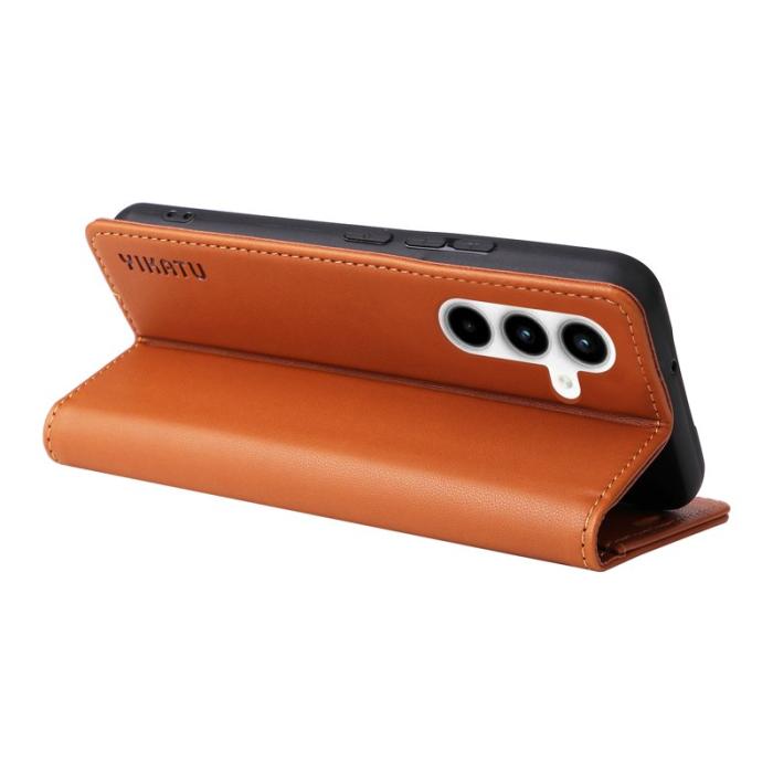 YIKATU - YIKATU Samsung Galaxy A35 5G Skal Magnetisk Stängning Äkta Läder - Brun