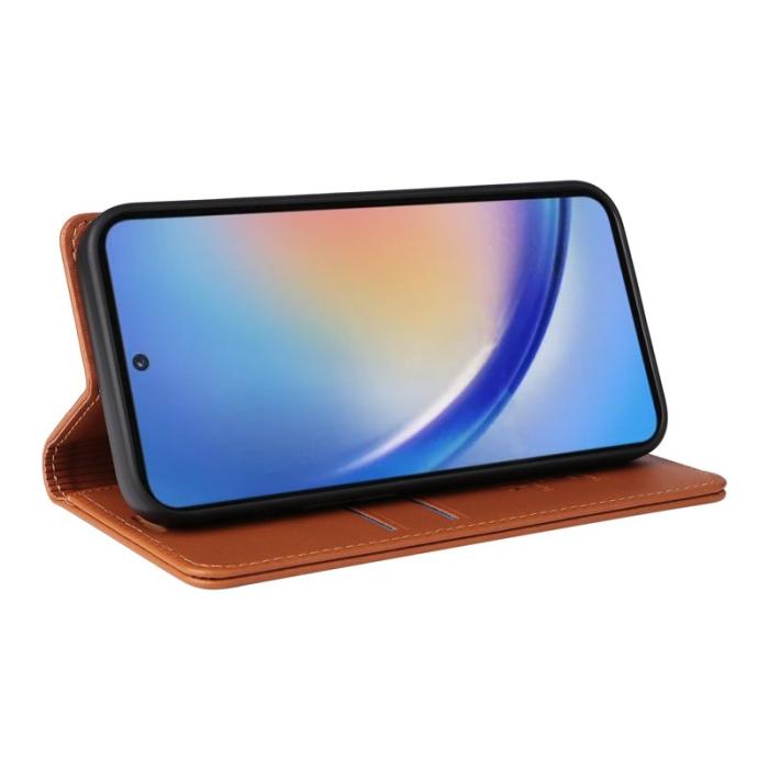 YIKATU - YIKATU Samsung Galaxy A35 5G Skal Magnetisk Stängning Äkta Läder - Brun
