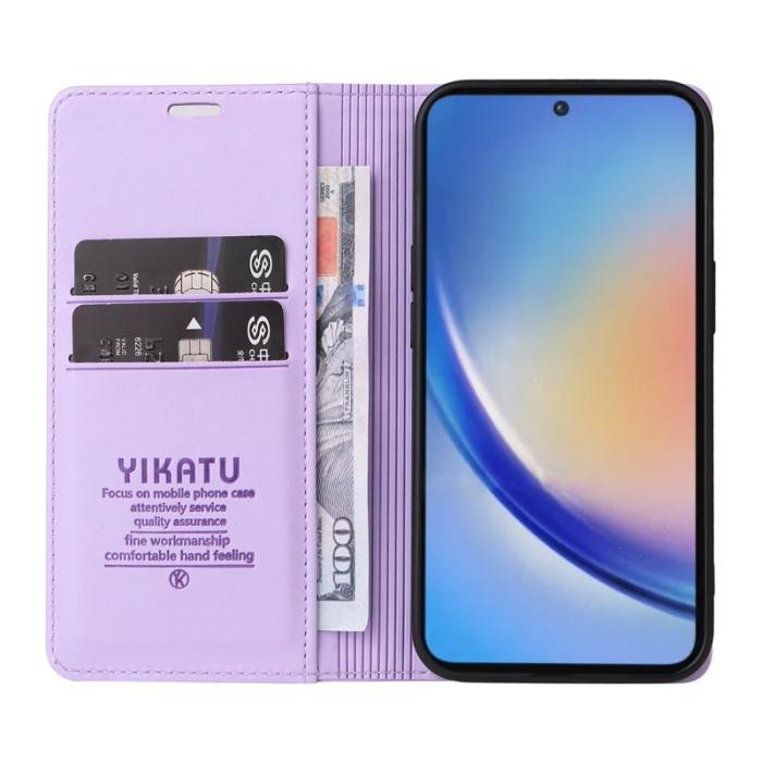 YIKATU - YIKATU Samsung Galaxy A35 5G Skal Magnetisk Stängning Äkta Läder - Ljus Lila