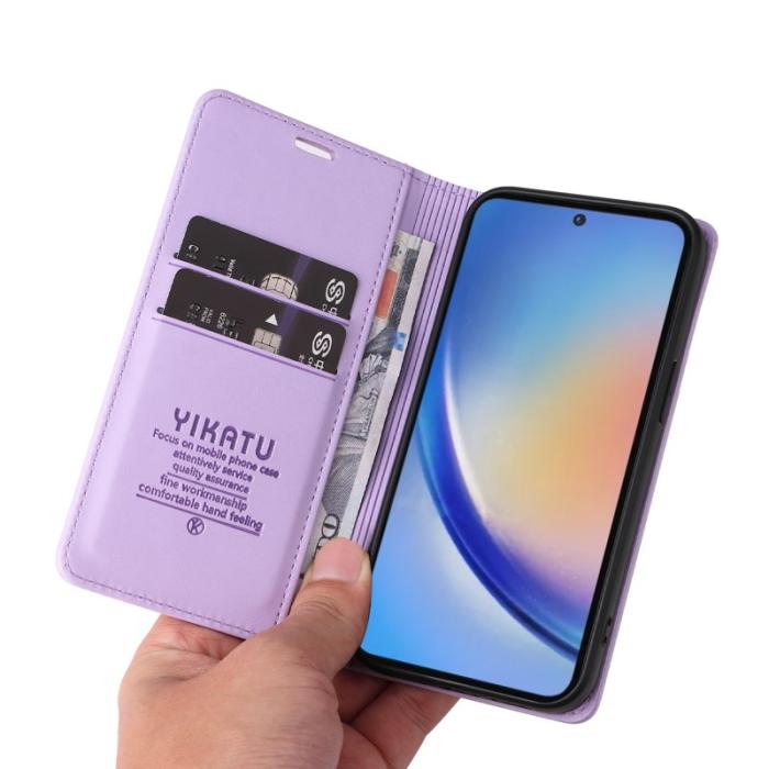 YIKATU - YIKATU Samsung Galaxy A35 5G Skal Magnetisk Stängning Äkta Läder - Ljus Lila