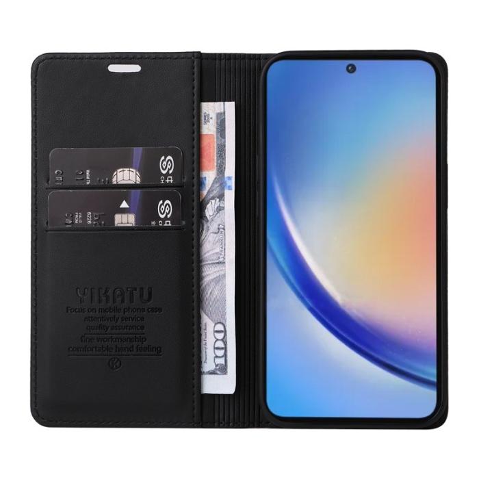 YIKATU - YIKATU Samsung Galaxy A35 5G Skal Magnetiskt Stängning Äkta Läder - Svart