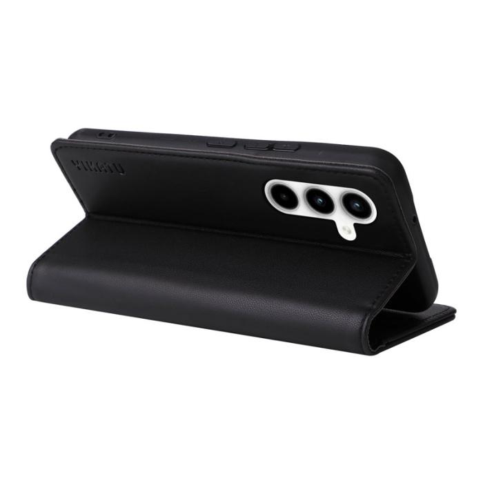 YIKATU - YIKATU Samsung Galaxy A35 5G Skal Magnetiskt Stängning Äkta Läder - Svart