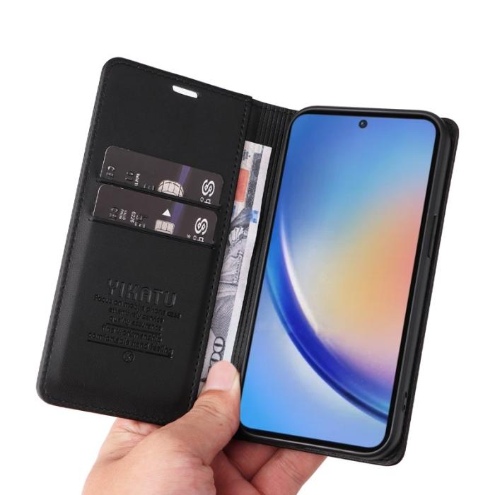 YIKATU - YIKATU Samsung Galaxy A35 5G Skal Magnetiskt Stängning Äkta Läder - Svart