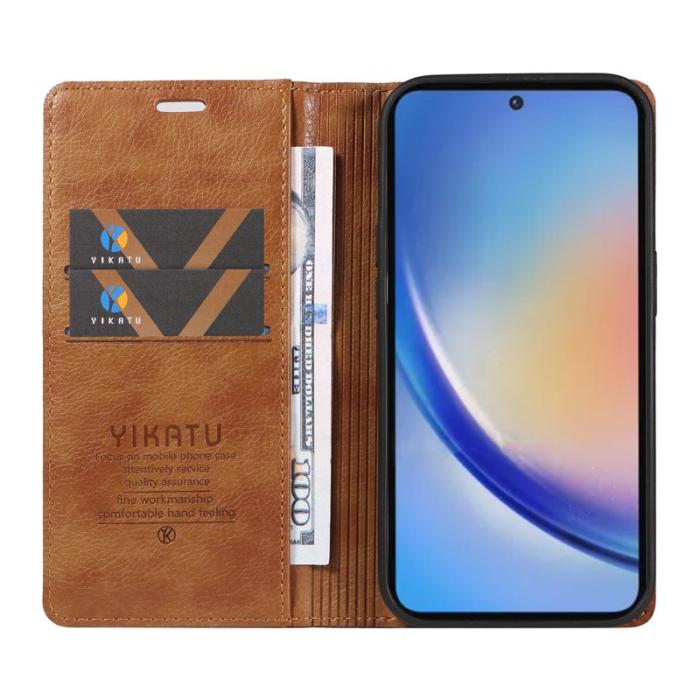 YIKATU - YIKATU Samsung Galaxy A35 5G Skal PU Läder + TPU - Brun