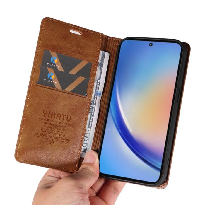 YIKATU - YIKATU Samsung Galaxy A35 5G Skal PU Läder + TPU - Brun