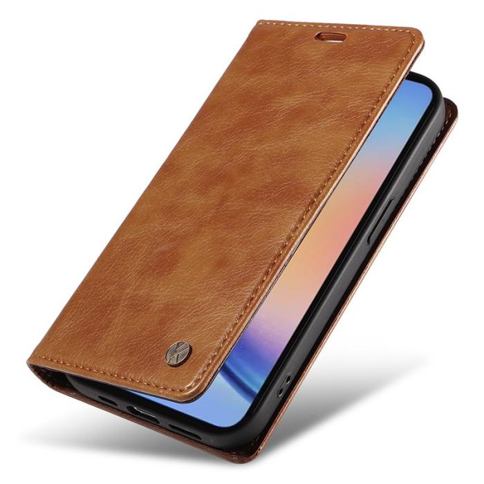 YIKATU - YIKATU Samsung Galaxy A35 5G Skal PU Läder + TPU - Brun