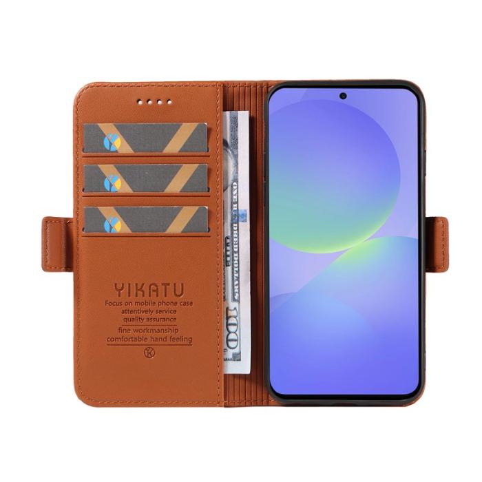 YIKATU - YIKATU Samsung Galaxy A37 Plånboksfodral Konstläder Ställ Skydd - Brun