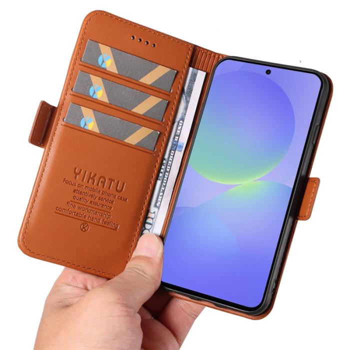 YIKATU - YIKATU Samsung Galaxy A37 Plånboksfodral Konstläder Ställ Skydd - Brun