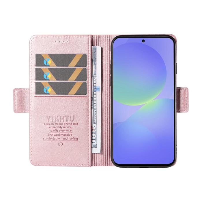 YIKATU - YIKATU Samsung Galaxy A37 Plånboksfodral Konstläder Ställ Skydd - Rosa Gold