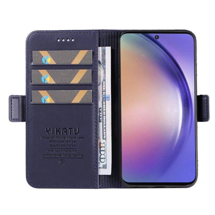 YIKATU - YIKATU Samsung Galaxy A55 5G Fodral Äkta Läder Magnetlås - Safir