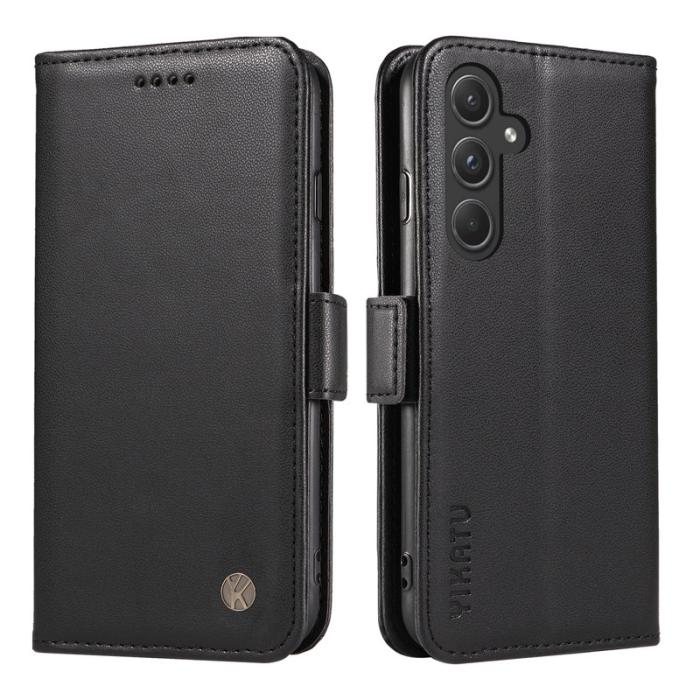 YIKATU - YIKATU Samsung Galaxy A55 5G Fodral Äkta Läder Magnetlås - Svart