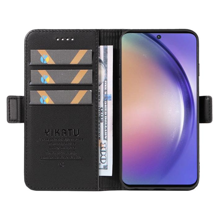 YIKATU - YIKATU Samsung Galaxy A55 5G Fodral Äkta Läder Magnetlås - Svart