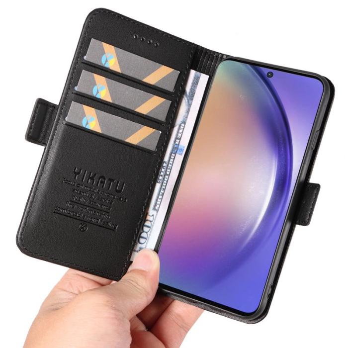 YIKATU - YIKATU Samsung Galaxy A55 5G Fodral Äkta Läder Magnetlås - Svart