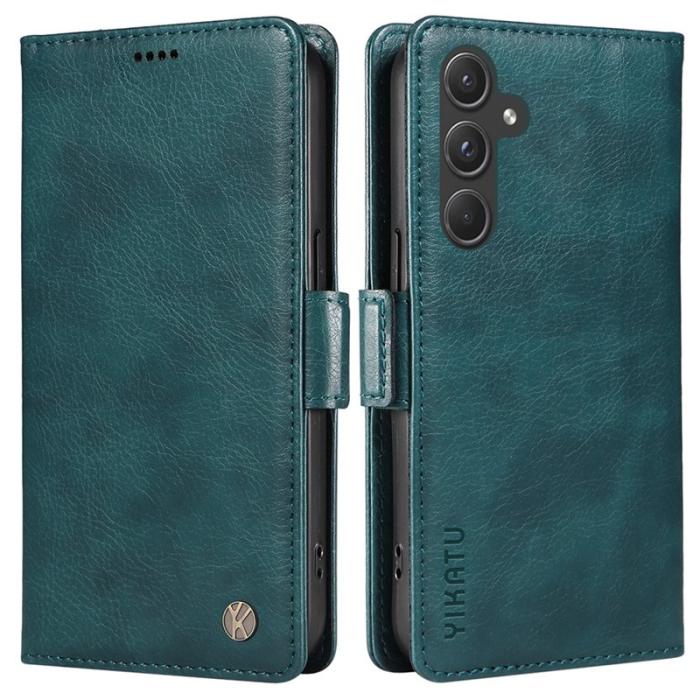 YIKATU - YIKATU Samsung Galaxy A55 5G Skal Äkta Läder Litchi Textur - Blå