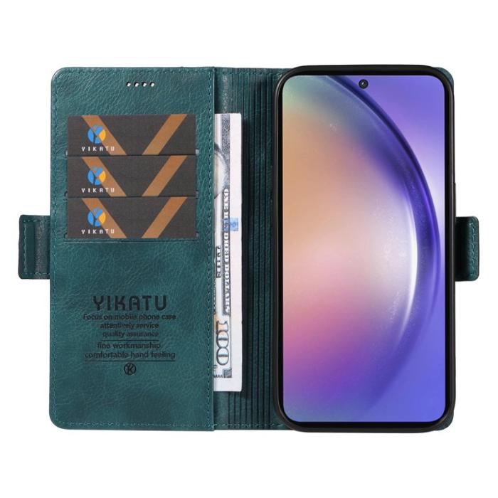 YIKATU - YIKATU Samsung Galaxy A55 5G Skal Äkta Läder Litchi Textur - Blå