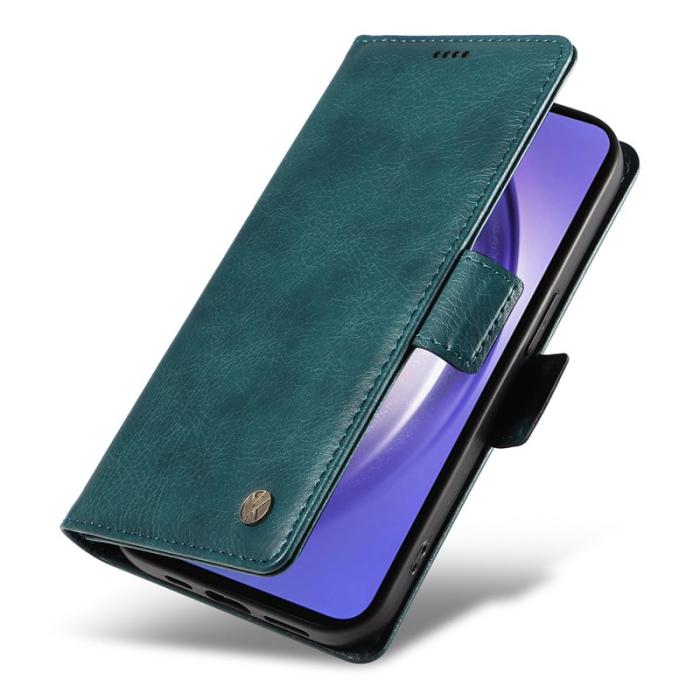 YIKATU - YIKATU Samsung Galaxy A55 5G Skal Äkta Läder Litchi Textur - Blå