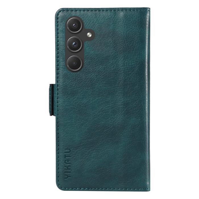 YIKATU - YIKATU Samsung Galaxy A55 5G Skal Äkta Läder Litchi Textur - Blå