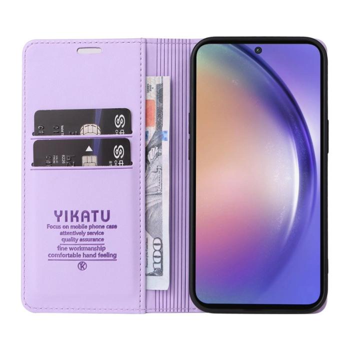 YIKATU - YIKATU Samsung Galaxy A55 5G Skal Äkta Läder Ställ - Ljus Lila