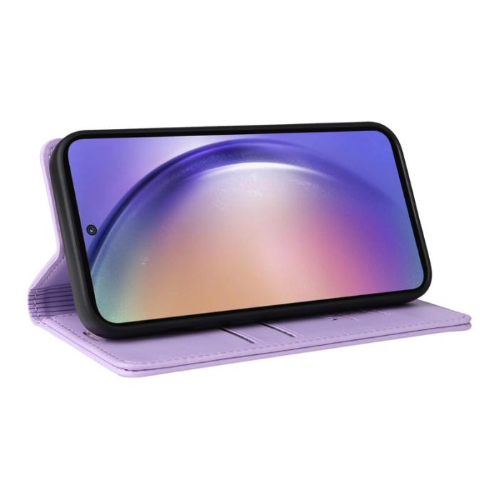 YIKATU - YIKATU Samsung Galaxy A55 5G Skal Äkta Läder Ställ - Ljus Lila