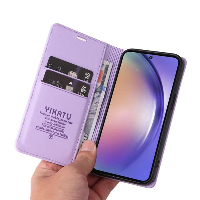 YIKATU - YIKATU Samsung Galaxy A55 5G Skal Äkta Läder Ställ - Ljus Lila