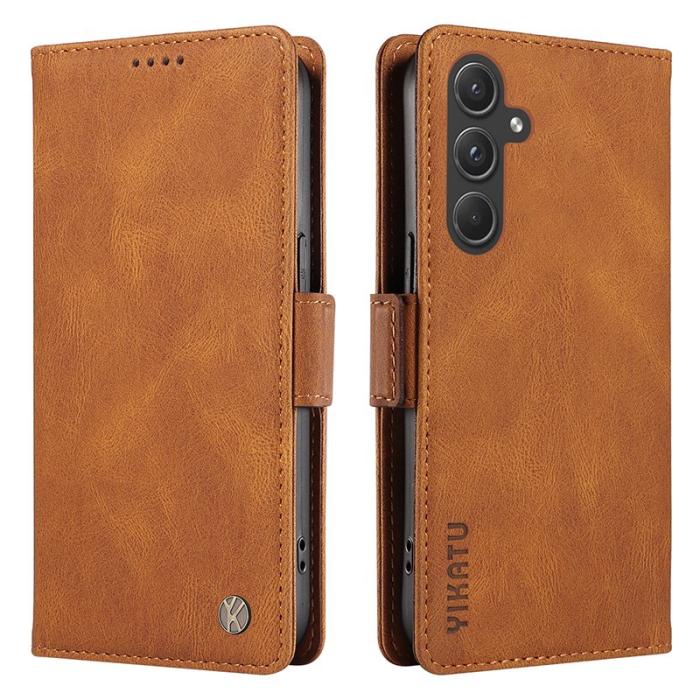 YIKATU - YIKATU Samsung Galaxy A55 5G Skal Äkta Läder Ställfunktion - Brun