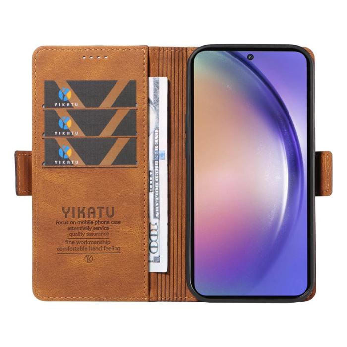 YIKATU - YIKATU Samsung Galaxy A55 5G Skal Äkta Läder Ställfunktion - Brun
