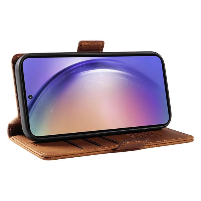 YIKATU - YIKATU Samsung Galaxy A55 5G Skal Äkta Läder Ställfunktion - Brun