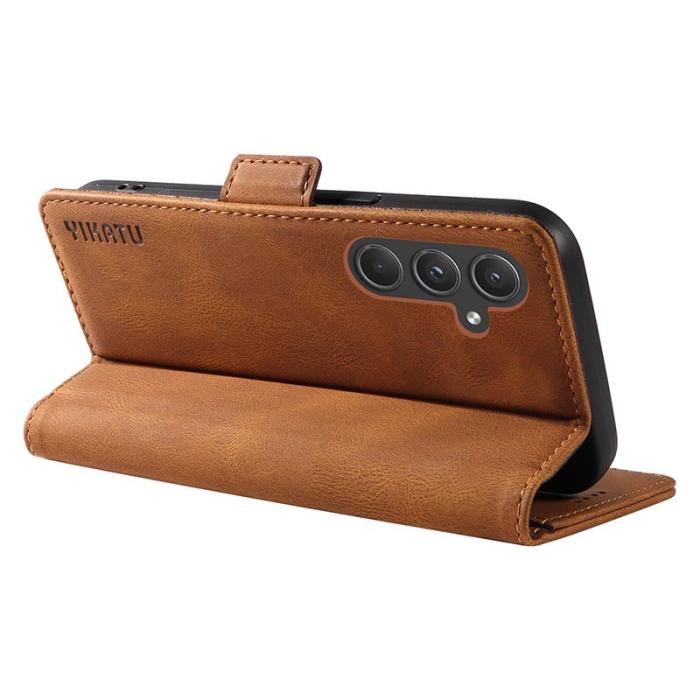 YIKATU - YIKATU Samsung Galaxy A55 5G Skal Äkta Läder Ställfunktion - Brun