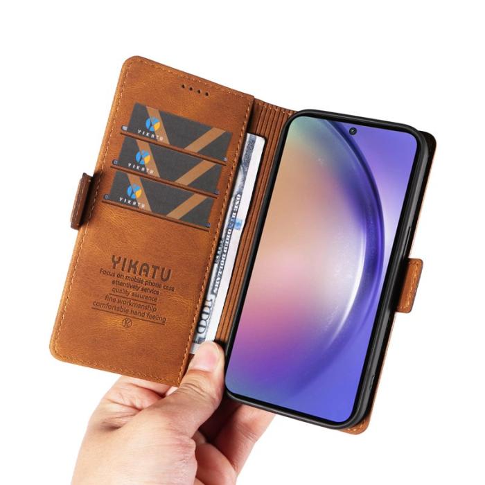 YIKATU - YIKATU Samsung Galaxy A55 5G Skal Äkta Läder Ställfunktion - Brun